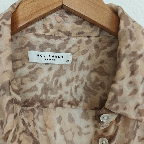 EQUIPMENT Femme Leopard Animal Print Sheer Chiffon Silk Button-Up Blouse XS - Picture 10 of 14